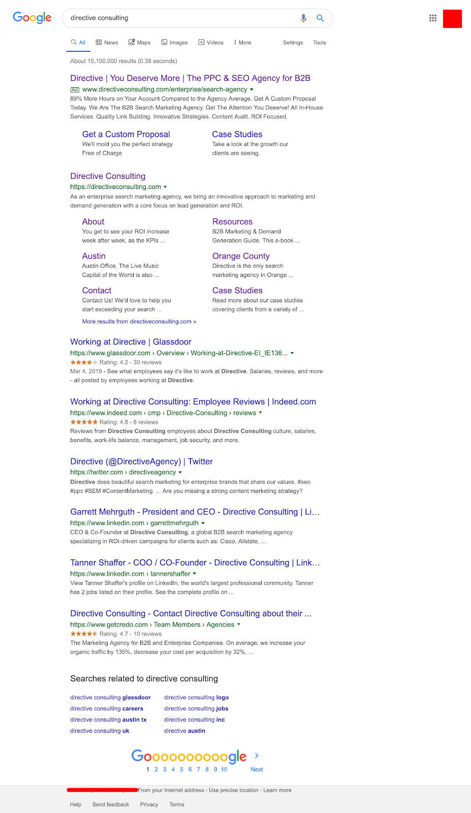 Screenshot showing the search of Directive and the importance of SEO reputation management.