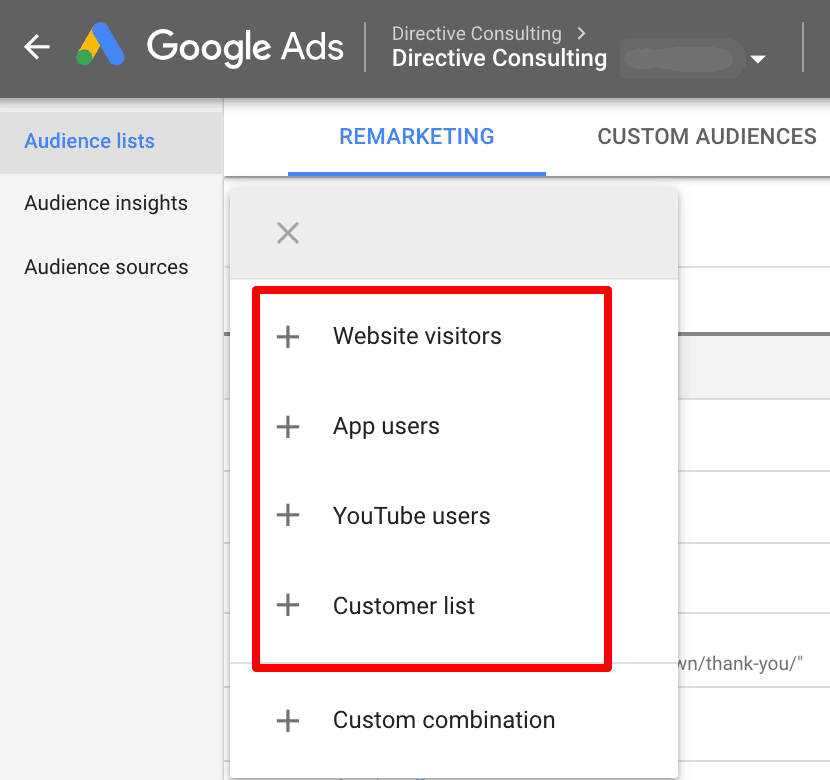 Screenshot showing how to set up your audience type. 