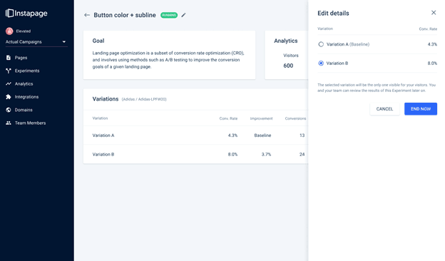 instapage experiments example