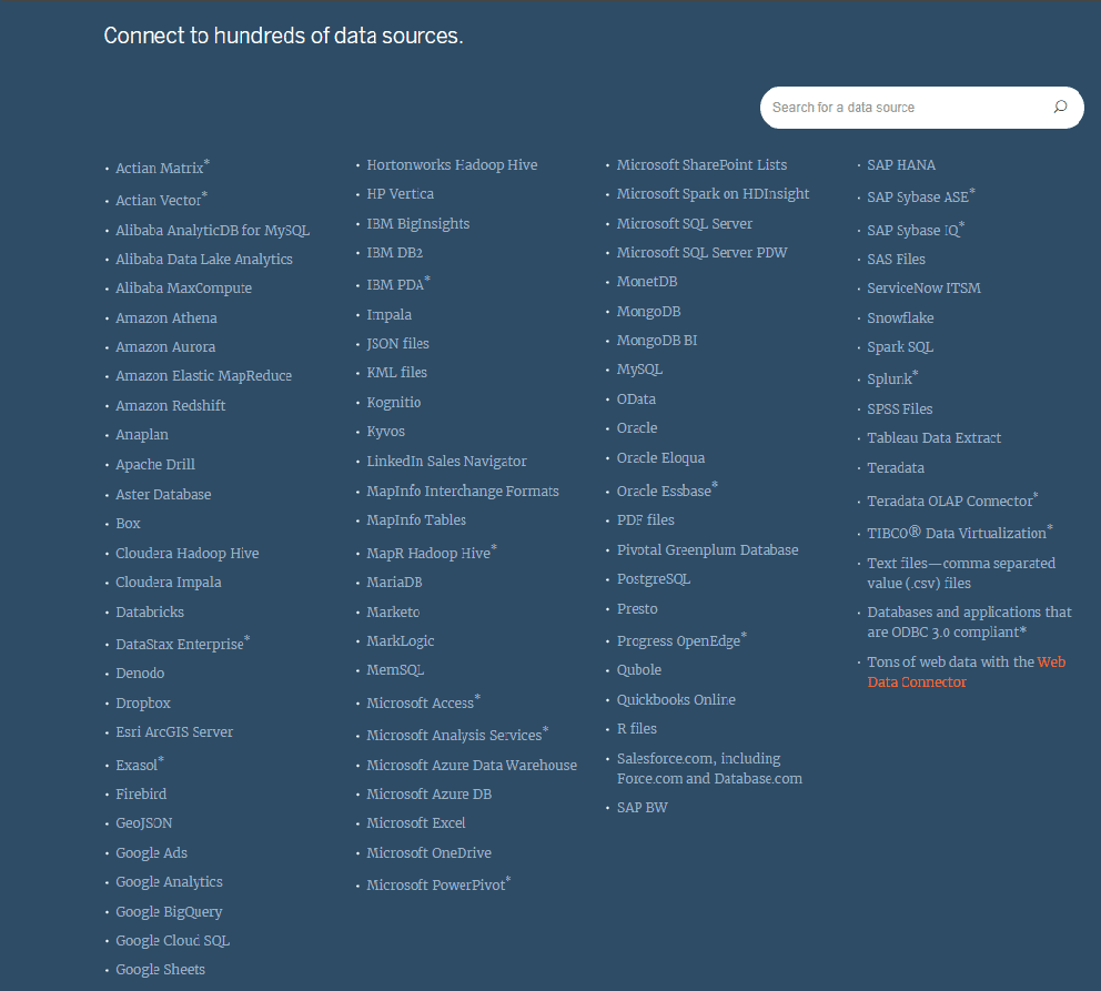 tableau data connectors