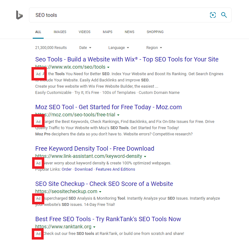 bing search ad preview