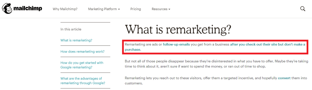 mailchimp remarketing definition