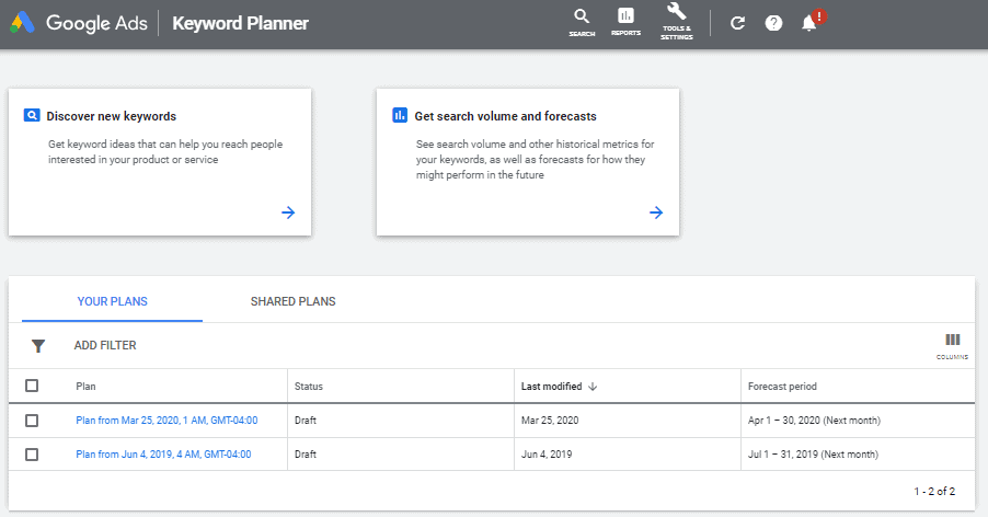 google keyword planner