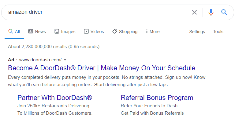 competitor google text ad example
