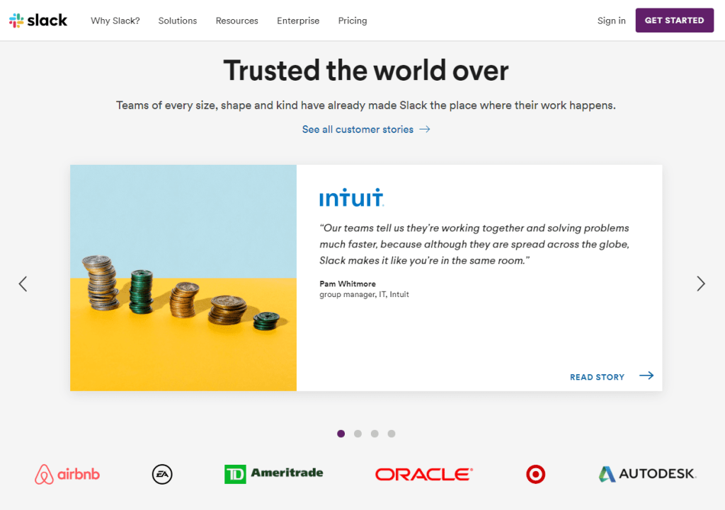 slack testimonial slider social proof