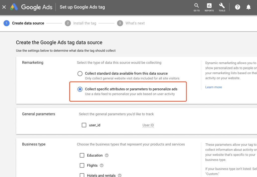 google ads dynamic remarketing setup