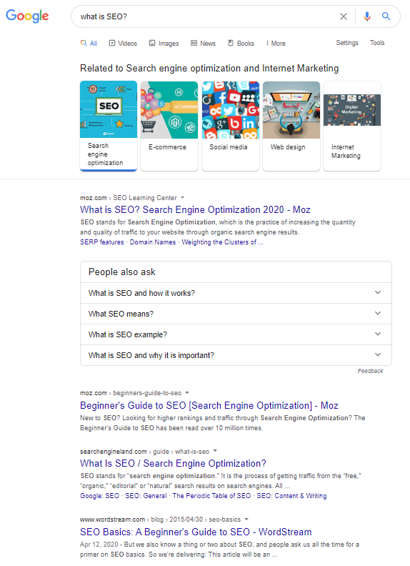 example of serp results