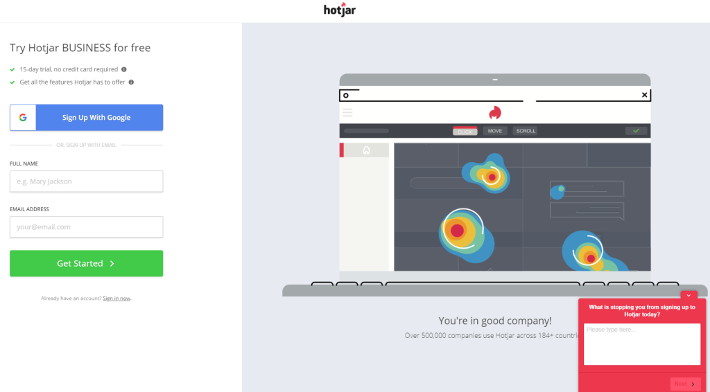 hotjar lead form example