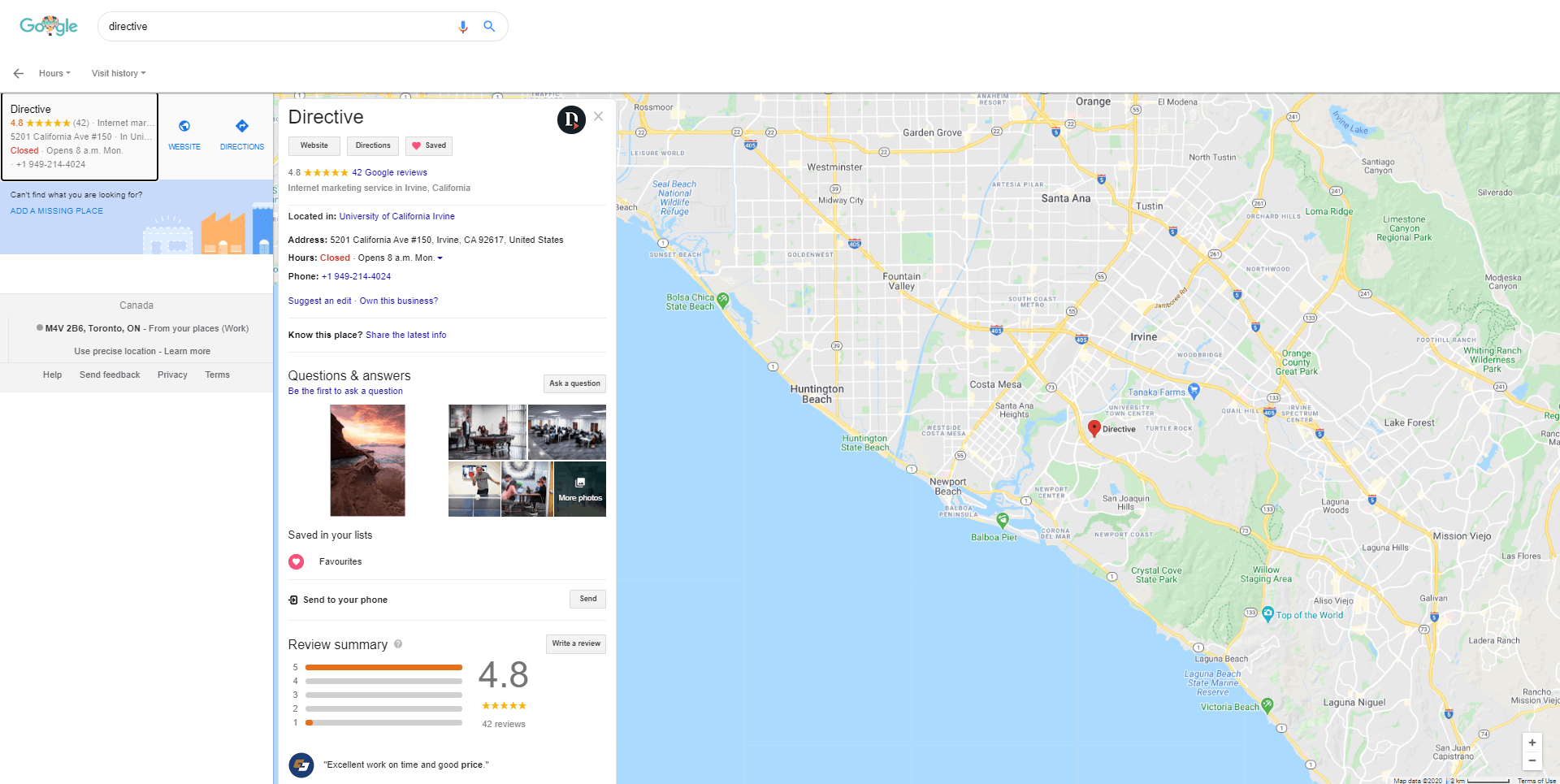 Results on Google's Local Finder