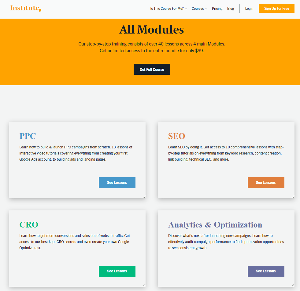 Directive Institute Modules page