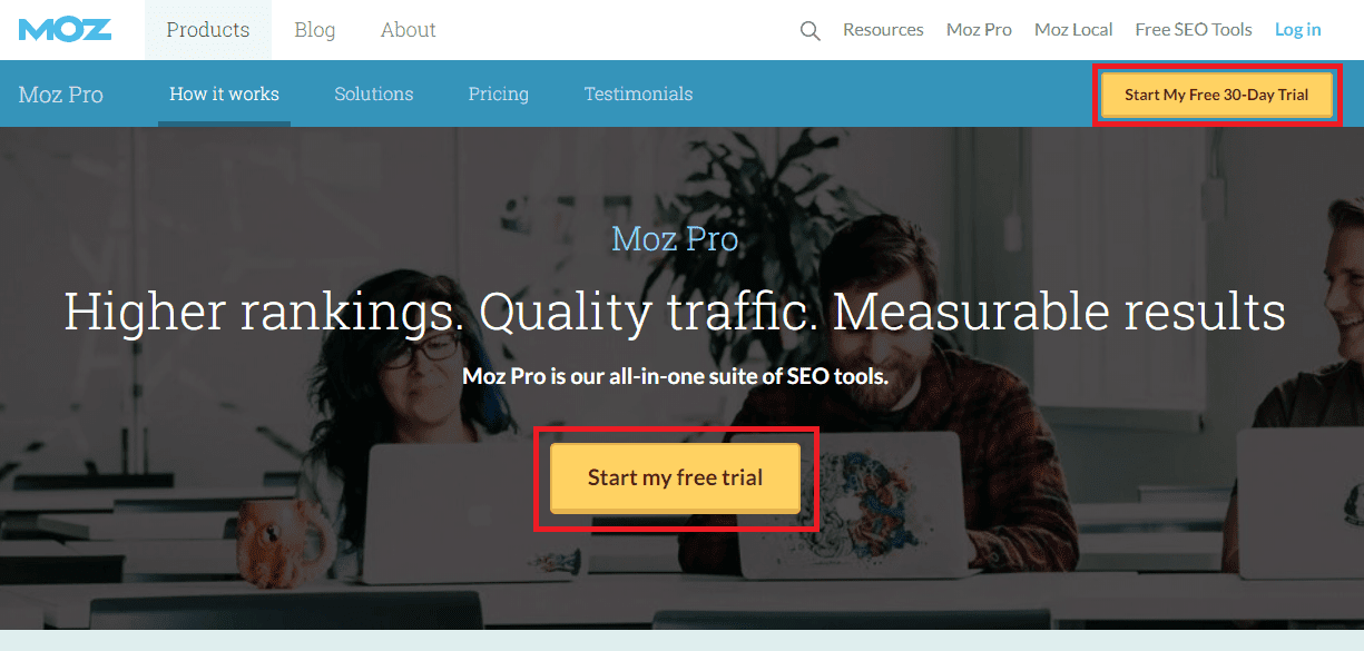 Moz Pro web interface