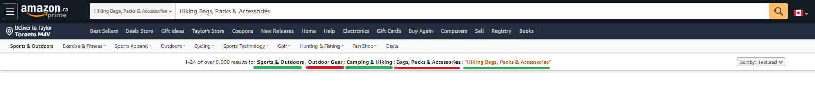 Amazon breadcrumbs example