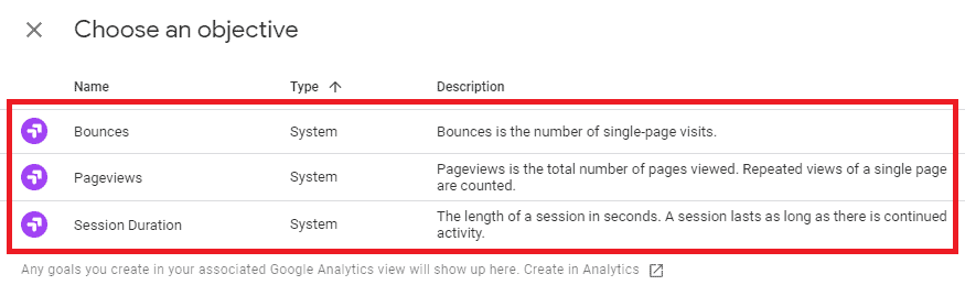 google optimize objectives