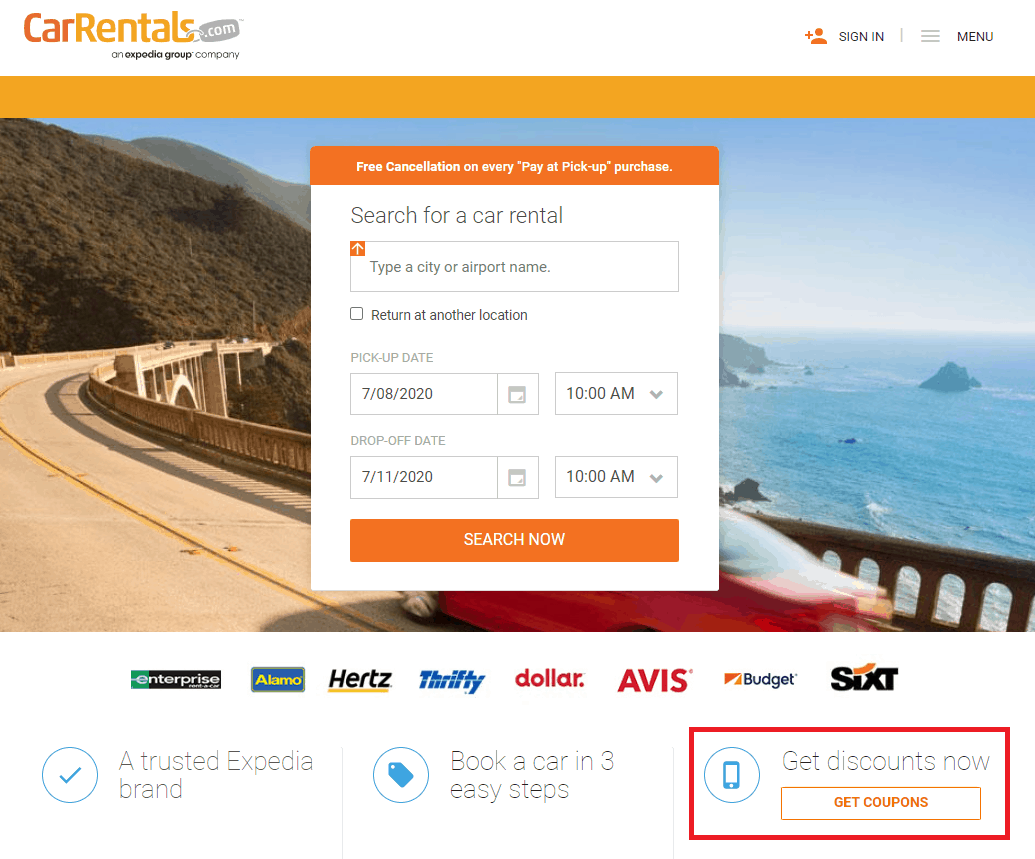 Car rentals web interface