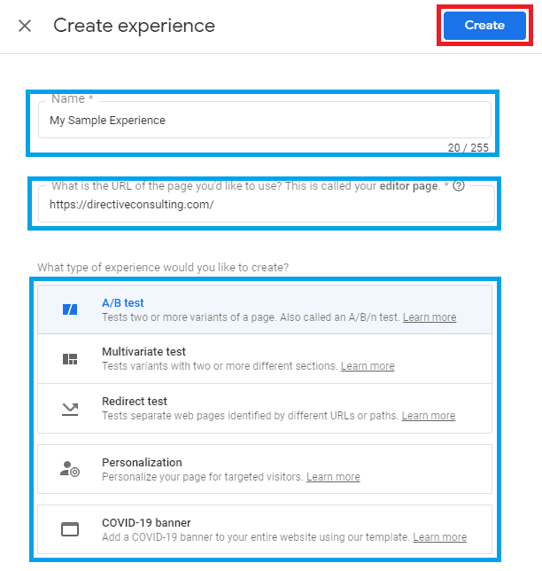 google optimize start experience