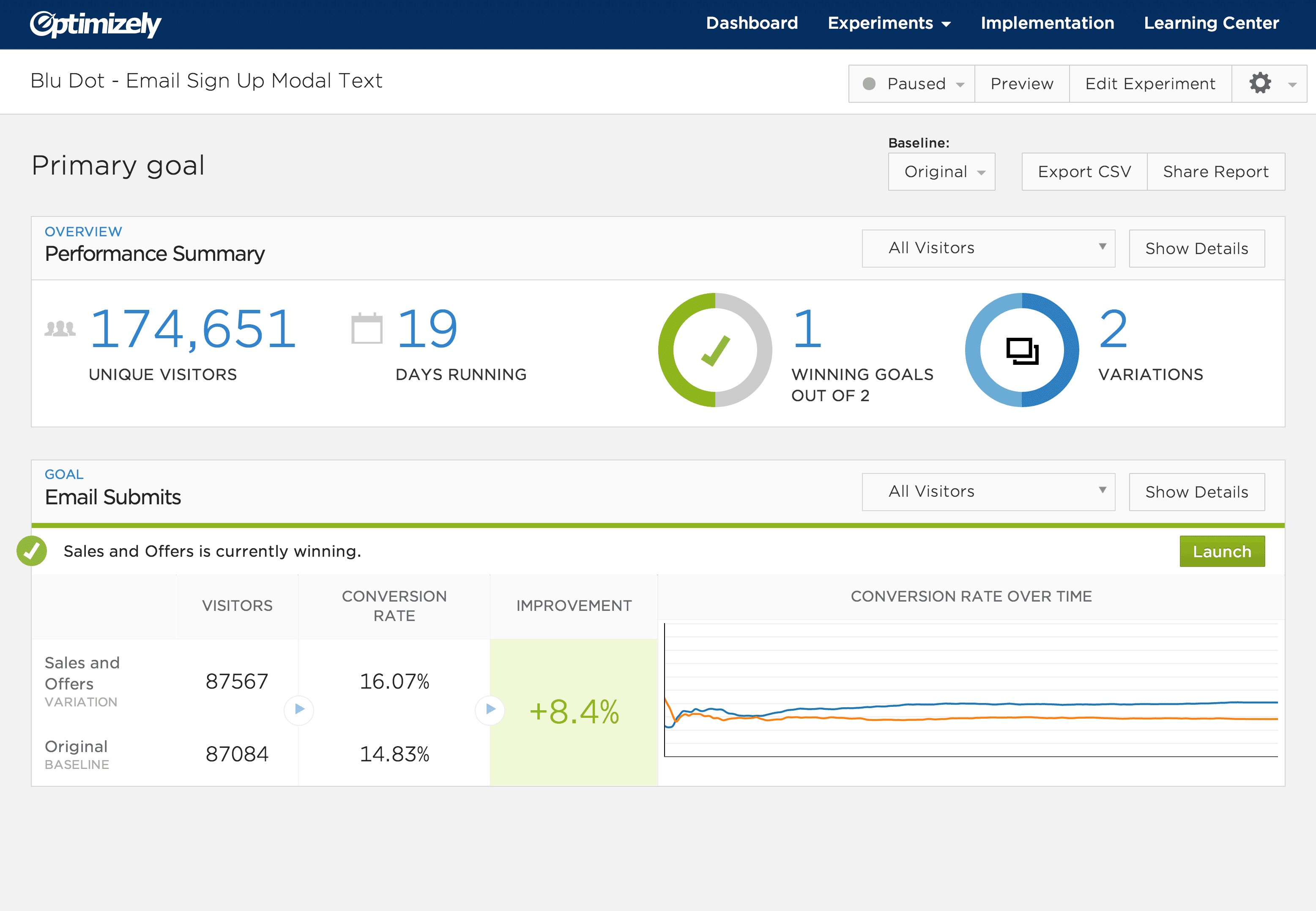 Optimizely web interface