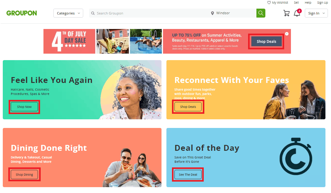 Groupon web interface