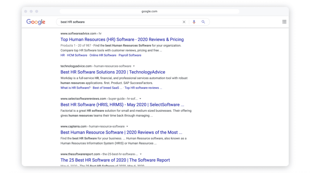 SERP example with hr software