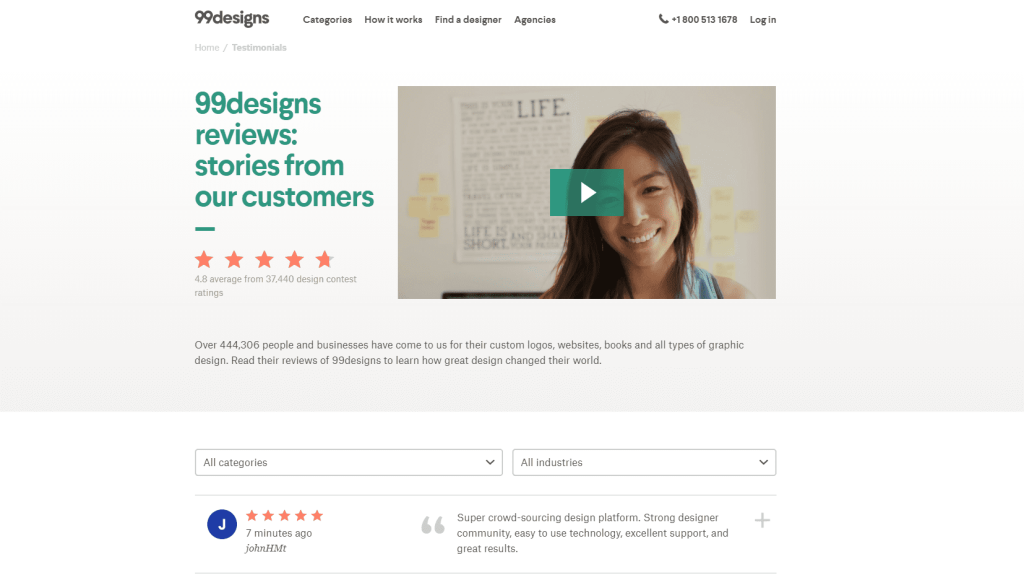 99 designs testimonial page