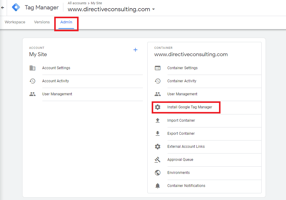 google tag manager admin